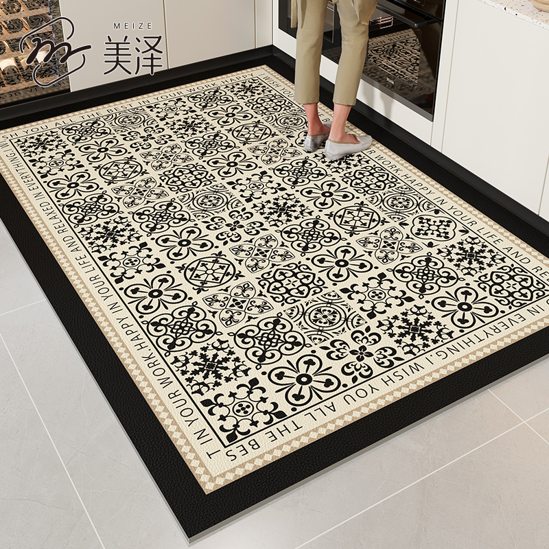 厨房地垫2024新款防滑防油可擦免洗pvc整铺脚垫皮革门垫家用地毯