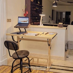 绘画桌时尚艺术风实木工作台绘图桌设计师书桌斜式画桌书法桌画案