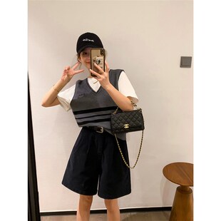 爱情魔鬼鱼 黑色高腰灯芯绒阔腿短裤女2024早秋新款宽松休闲裤子