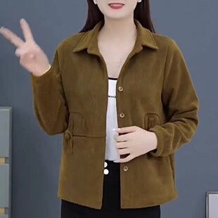 妈妈春秋装外套新款灯芯条绒薄款休闲上衣中老年女装时尚洋气夹克