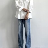 ONUN复古水洗做旧浅蓝色直筒牛仔裤 Vintage百搭宽松休闲长裤 蓝牛