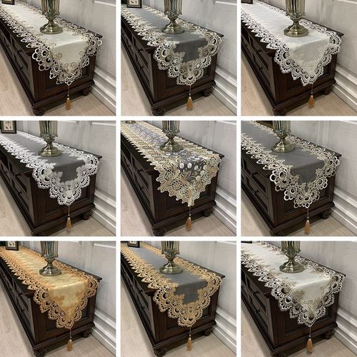 美式茶几电视柜桌布蕾丝布艺欧式化妆台桌旗鞋柜长条防尘罩0610g