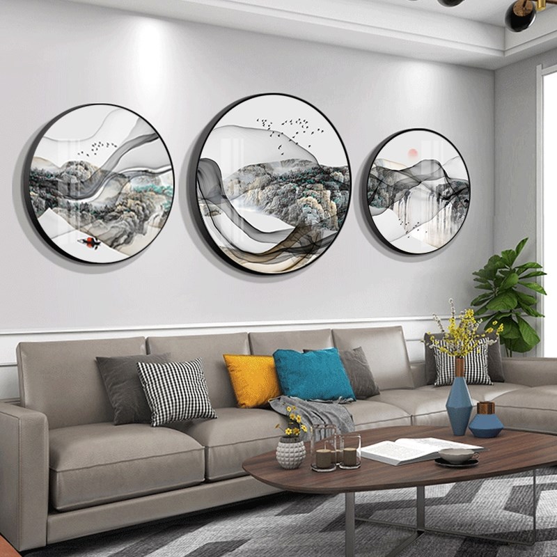 轻奢客厅装饰画圆形北欧麋鹿沙发背景墙创意壁画大气玄关餐厅挂画图片