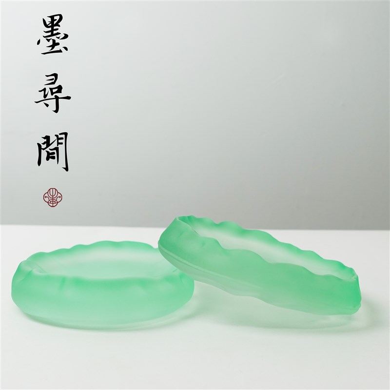 墨寻间琉璃笔舔砚台磨砂可盛墨笔搁毛笔书法国画练习专用玻璃墨碟