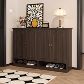 中古风进门鞋 柜靠墙隔断收纳矮柜复古胡桃木色玄关柜家用门口定制