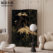 法式 折屏 中古仙鹤屏风隔断客厅入户沙发背景中国风可移动折叠中式