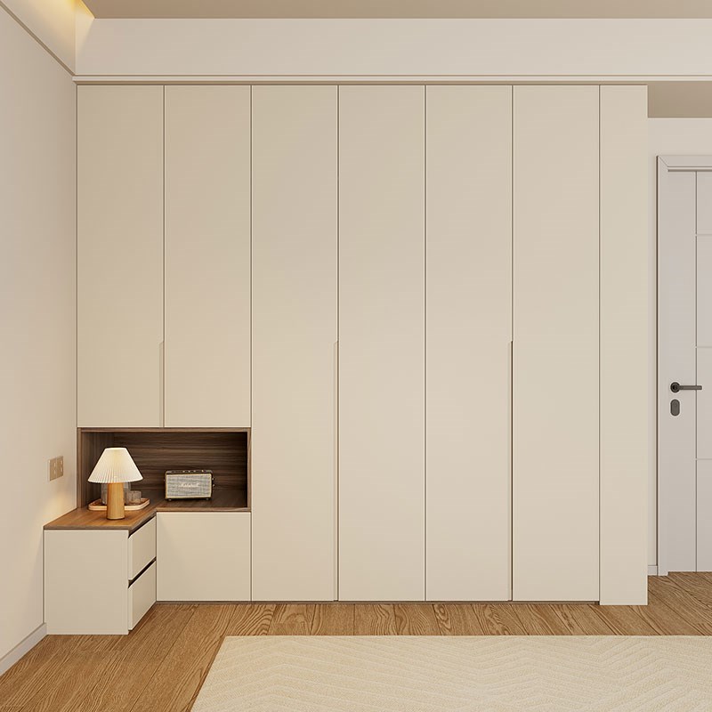 中古风卧室衣柜带床头柜一体组合家用梳妆台转角侧边柜衣橱可定制