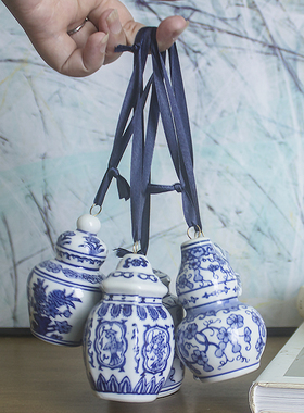 青花瓷工艺礼品摆饰鱼缸装饰汽车挂饰diy挂饰风铃配件中式博古架