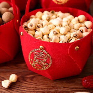 乔迁之喜毛毡手提篮新居进宅仪式客厅桌面干果篮搬家新屋装饰摆件