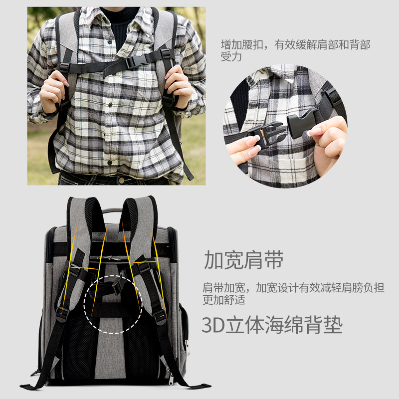 双拓展宠物双肩包猫咪包大容量双拓展宠物背包牛津布可扩展宠物包