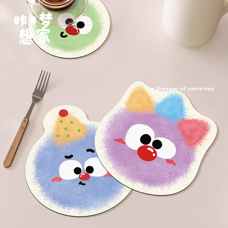 卡通表情家用杯垫厨房台面沥水垫卡通餐桌垫吸水隔热餐垫咖啡机垫