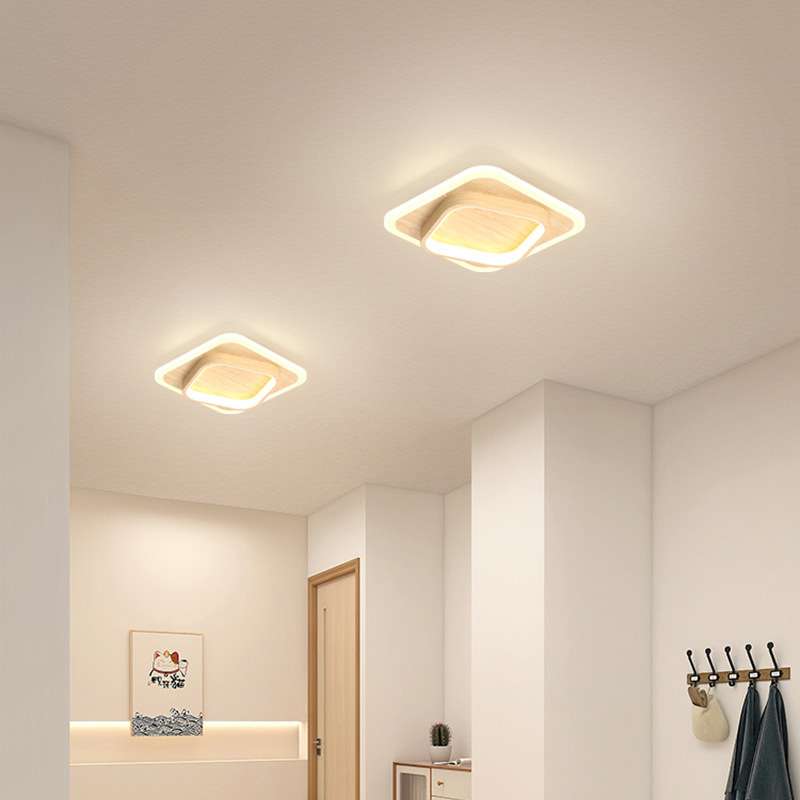 阳台灯玄关过道走廊灯简约现代圆形小卧室灯led衣帽间灯具木纹