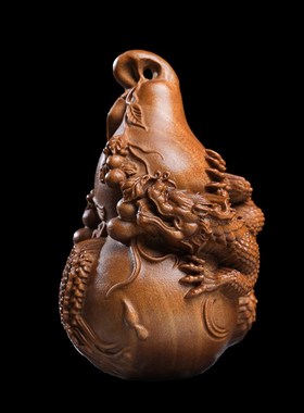 天然檀香木雕龙盘葫芦摆件生肖龙年创意手把件多子多福装饰挂件