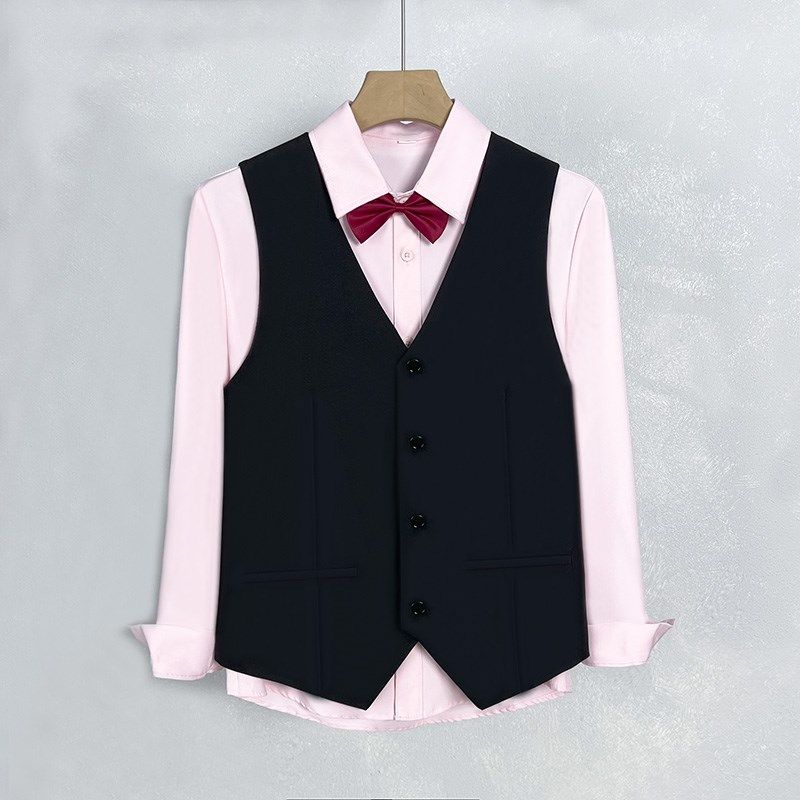 订婚结婚浅灰马甲粉红长袖衬衣两件男套装伴郎服服务员西服小马夹