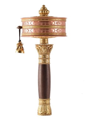 西藏家用红铜黄铜手摇转轮底座雕刻八吉祥大小号转筒双轴承摆件