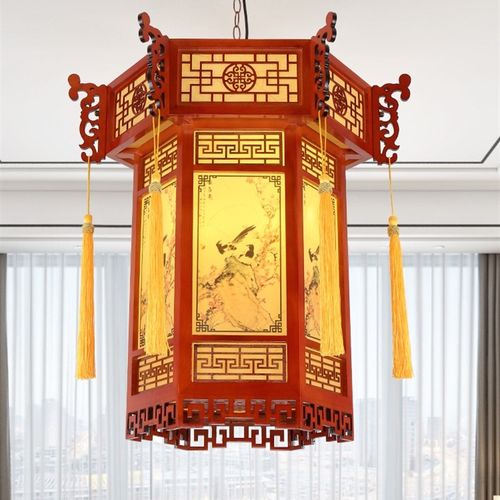 新中式仿古寺庙祠堂六角宫灯酒楼宫廷古典实木灯具中国风复古吊灯
