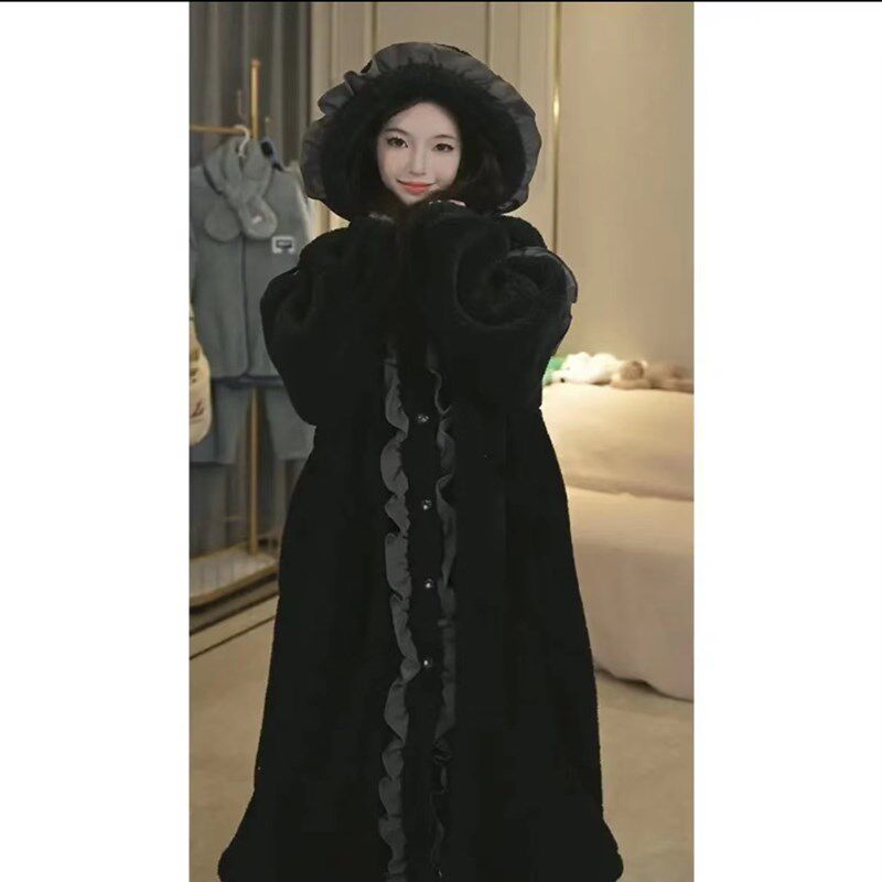 睡袍女冬季加绒加厚长款连帽珊瑚绒大衣2022新款小个子家居服睡衣