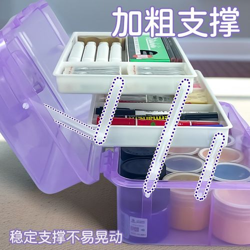 美术生工具箱手提三层大容量化妆品桌面收纳箱美术画画国画工具收