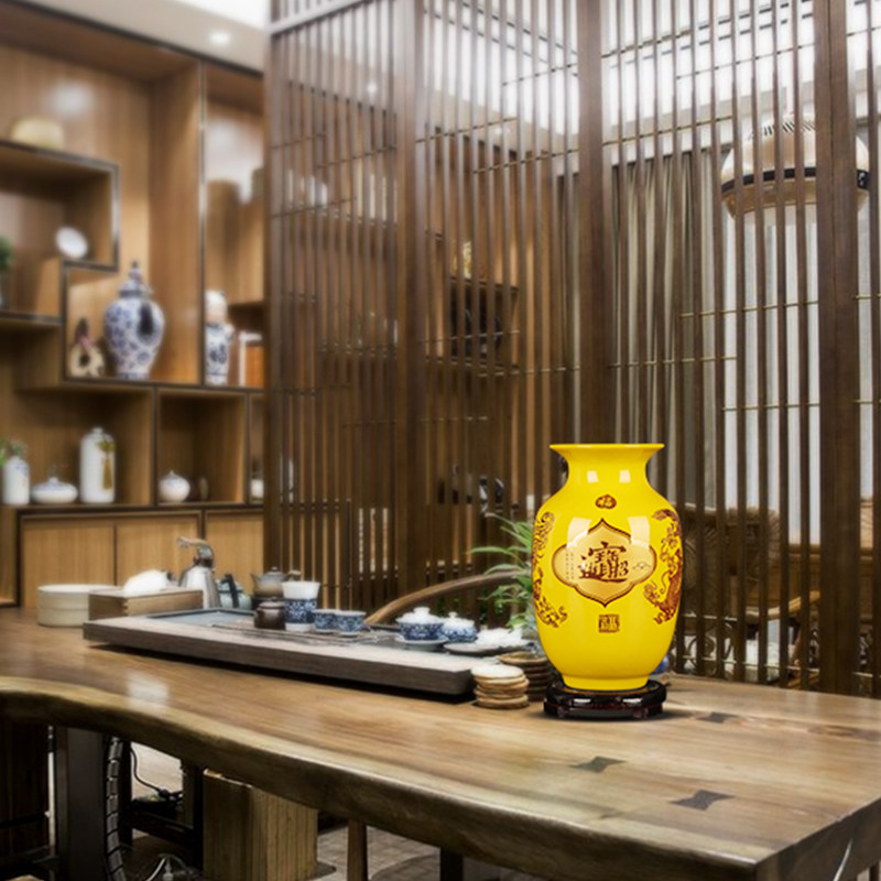 景德镇陶瓷器黄色小花瓶插花摆件客厅电视柜家居酒柜装饰品工艺品,家居饰品,花瓶,淘宝优惠券,粉丝福利购,淘宝优惠卷