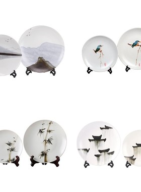 新中式古典陶瓷盘子摆件样板房客厅挂盘玄关酒店别墅酒柜装饰摆设