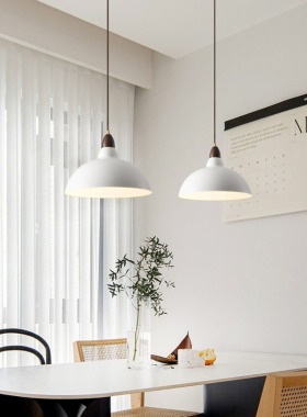 北欧侘寂风餐吊灯日式白色原木风格铁艺灯具书房双头单头餐厅吊灯