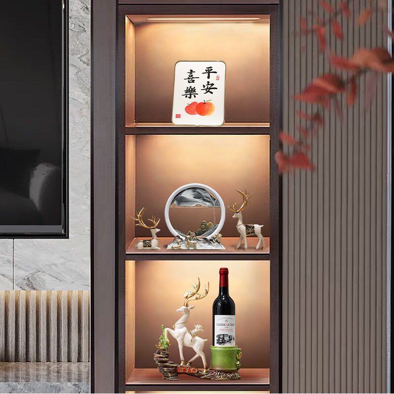新中式酒柜摆件一鹿高升红酒架收纳入户玄关电视柜创意家居装饰品