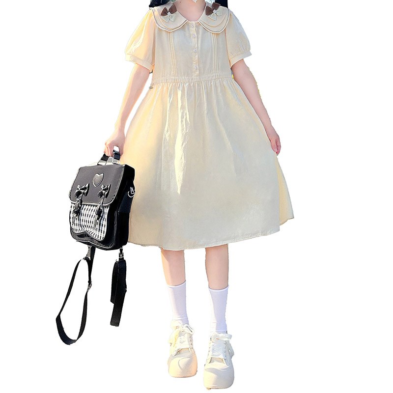 女大童连衣裙夏季娃娃领小清新公主裙子12岁女孩甜美学院风14学生