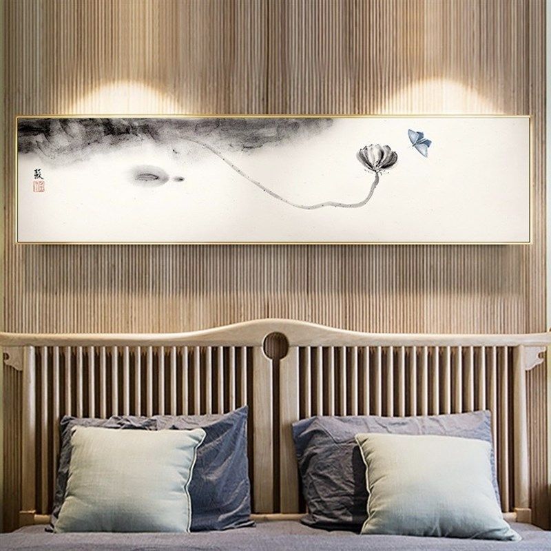 新中式禅意水墨卧室装饰画长方形横幅客厅国风壁画酒店床头画