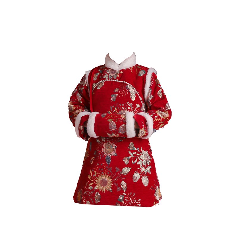 儿童唐装拜年旗袍女童过年服国风汉服冬款加棉加厚新年女宝连衣裙