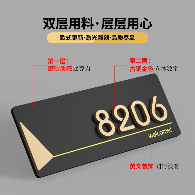 立体定制亚克力门牌号码牌家用创意个性房间号房号数字贴公寓酒店