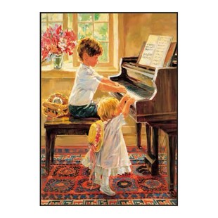 钢琴房墙面装饰画教室卧室音乐谱复古典挂画弹钢琴的孩子艺术壁画