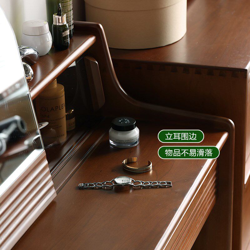 实木梳妆台北欧小户型黄杨木化妆台化妆桌中古书桌卧室日式收纳柜