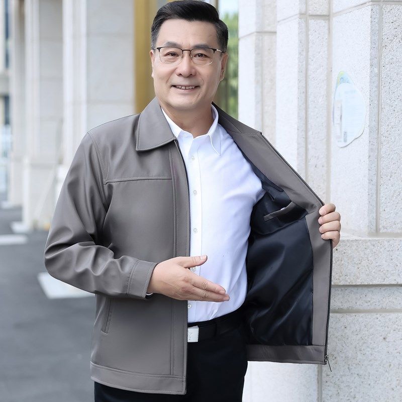 爸爸装外套春秋款中老年人男装70岁男士老人爷爷春装夹克上衣春季