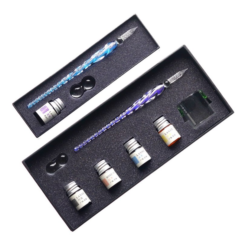 梦珐尔手工彩墨玻璃笔蘸水笔水晶笔星空彩色渐变色墨水玻璃钢笔透