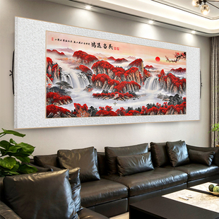 旭日东升山水画新中式卷轴挂画横版鸿运当头客厅书房办公室装饰画