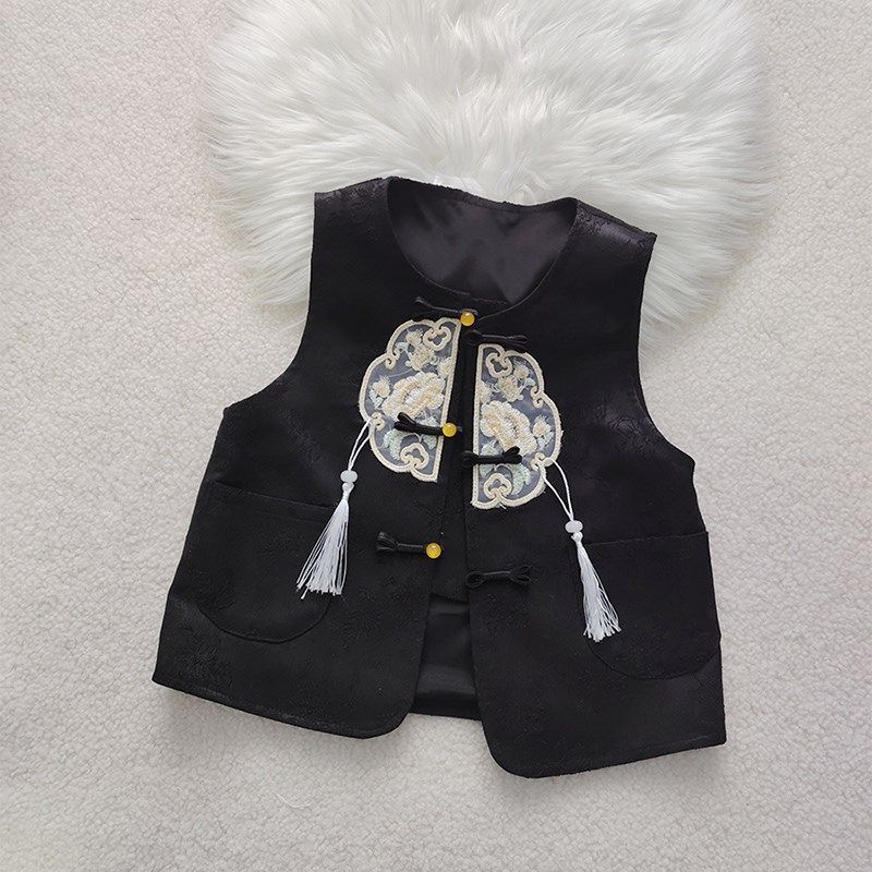 女童马甲新中式常规款春夏2024新款中国风盘扣时髦马夹外套百搭潮