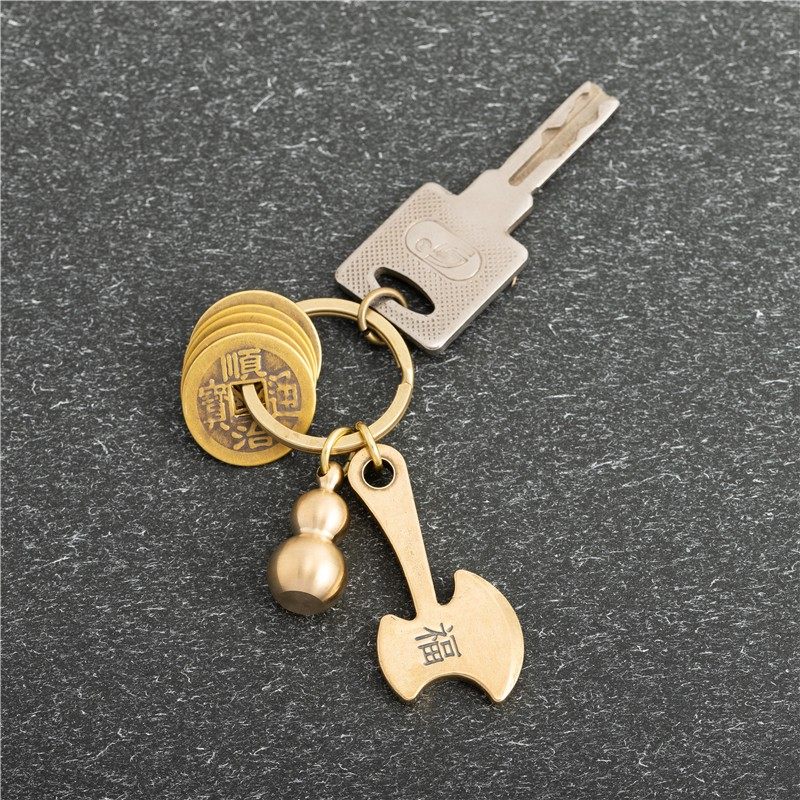 纯黄铜实心斧头钥匙扣挂件五帝钱汽车挂饰情侣包包装饰礼品,节庆用品/礼品,钥匙扣,淘宝优惠券,粉丝福利购,淘宝优惠卷