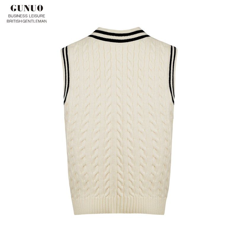 英伦商务男装时尚拼色鸡心领针织马甲男冬季加厚麻花羊毛背心男款