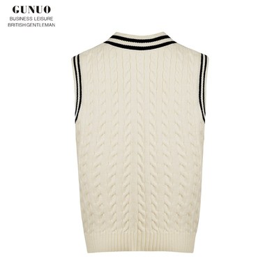 英伦商务男装时尚拼色鸡心领针织马甲男冬季加厚麻花羊毛背心男款