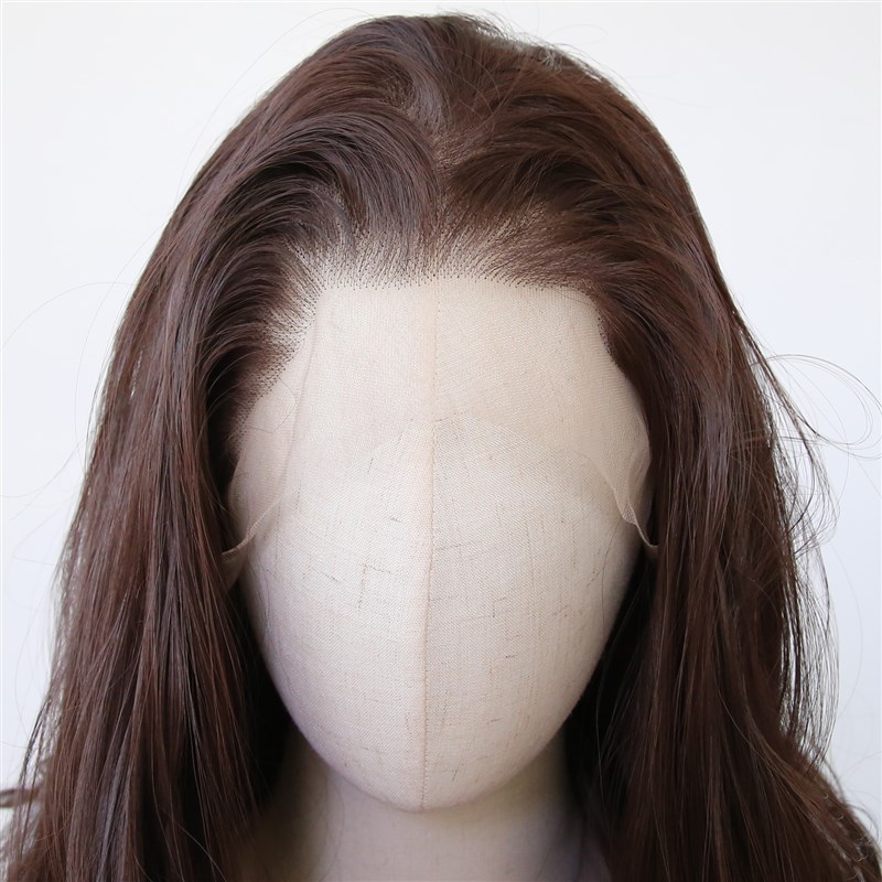 栗色化纤前蕾丝高温丝假发套深棕色逼真欧美大波浪长卷发整顶假发