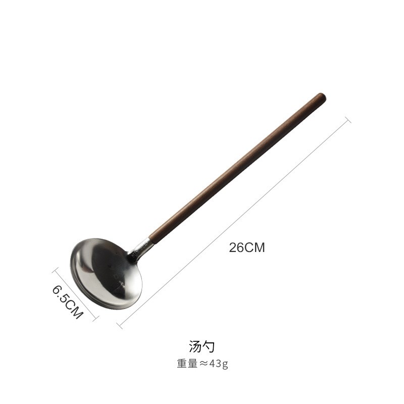 304不锈钢木柄厨房锅铲火锅壳套装小漏勺盛粥汤匙漏勺小号烘焙