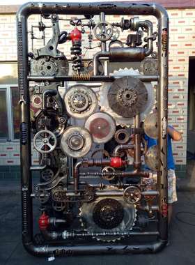 复古工业风创意机械怀旧铁艺餐厅纯手工摆件隔断落地装饰做旧软装