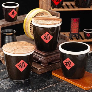 福字小酱缸水缸家用小型厨房摆件杯迷你瓷陶瓷调料粗小号米缸