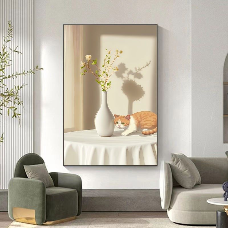 温馨小猫咪绿色光影空间感玄关装饰画卧室挂画客厅走廊画,家居饰品,现代装饰画,淘宝优惠券,粉丝福利购,淘宝优惠卷