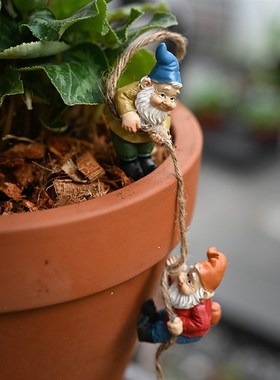 外单树脂小矮人花插套装花园装饰摆件田园花盆插件家居微景观摆设