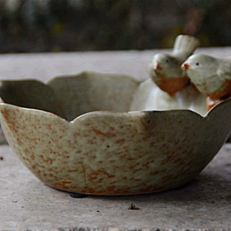 满5元】陶瓷花盆 水果盘 高温窑变多肉盆拼盘 小鸟