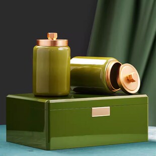 新款绿茶陶瓷罐龙井茶叶包装盒空礼盒西湖明前龙井茶狮峰烤漆木盒