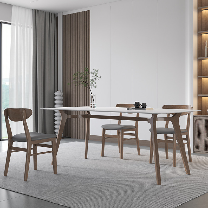侘寂风亮光岩板餐桌椅白蜡木实木脚现代家用长方形吃饭桌,住宅家具,岩板餐桌,淘宝优惠券,粉丝福利购,淘宝优惠卷