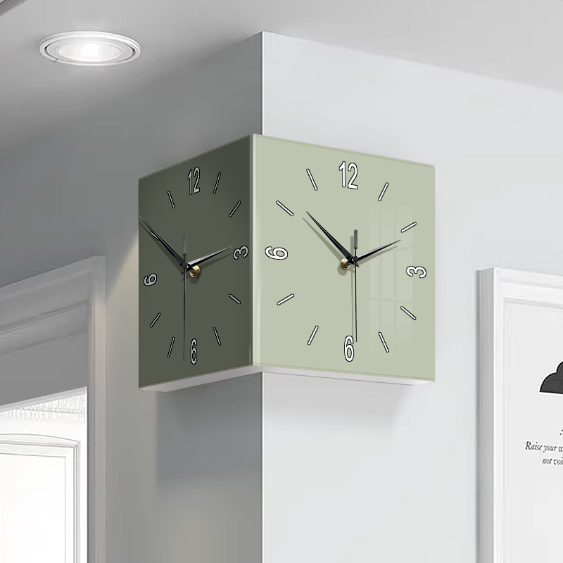 免打孔转角钟面挂钟家用客厅创意极简现代阳角钟发光时钟壁灯画