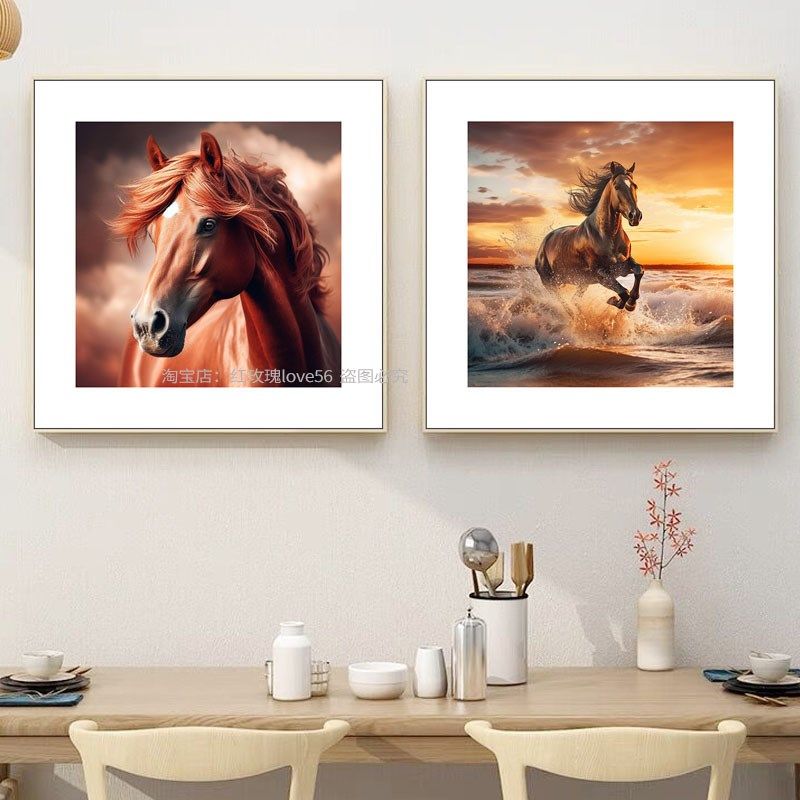 骏马装饰画马到成功茶馆室客厅办公室走廊过道玄关挂画卧室墙壁画